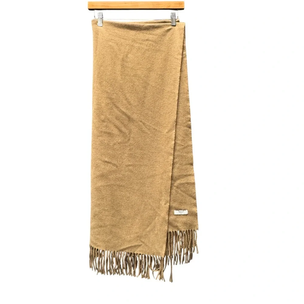Williams Sonoma Throw Blanket Womens OS Fringe Camel Cashmere Classic